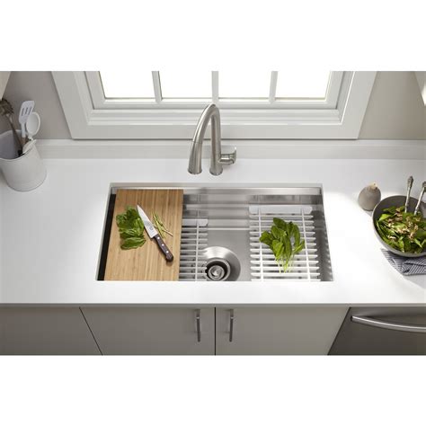 kohler 33 inch double kitchen sink stainless steel corner cabinet|33 inch undermount workstation sink.